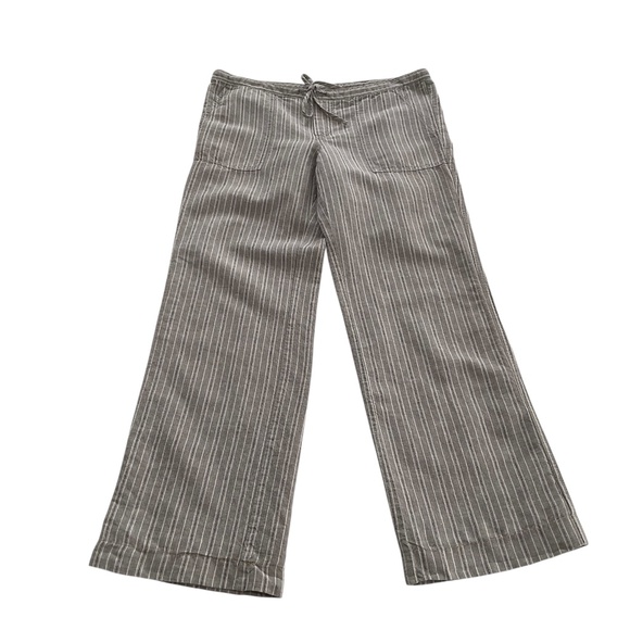Victorias Secret Linen Blend Striped Lounge Pants Sz 4 Neutral Pull On Y2K Boho - Picture 1 of 9